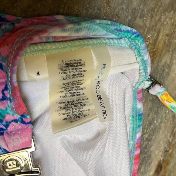 Blue rod beattie colorful tie dye fringe bandeau bikini top size 4 multicolor - Picture 5 of 7